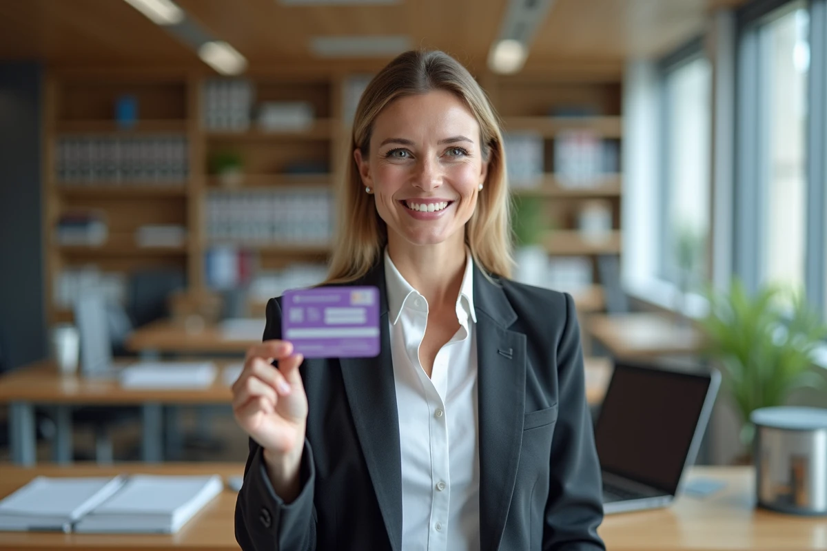 Femme professionnelle de santé française souriante avec carte